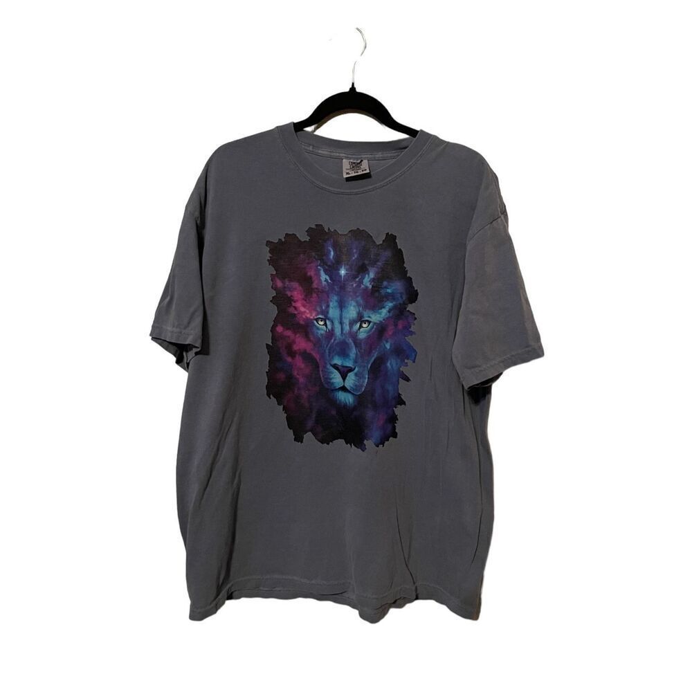Comfort Colors Mens Gray Heavyweight Garment Dye Lion Ring Spun T-Shirt XL